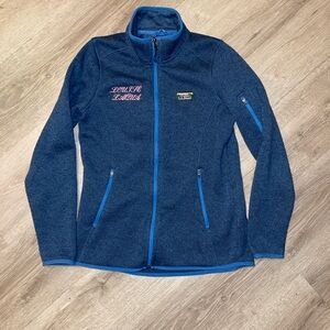 L.L. Bean Navy Blue Full-Zip Fleece Jacket with Light Blue Trim